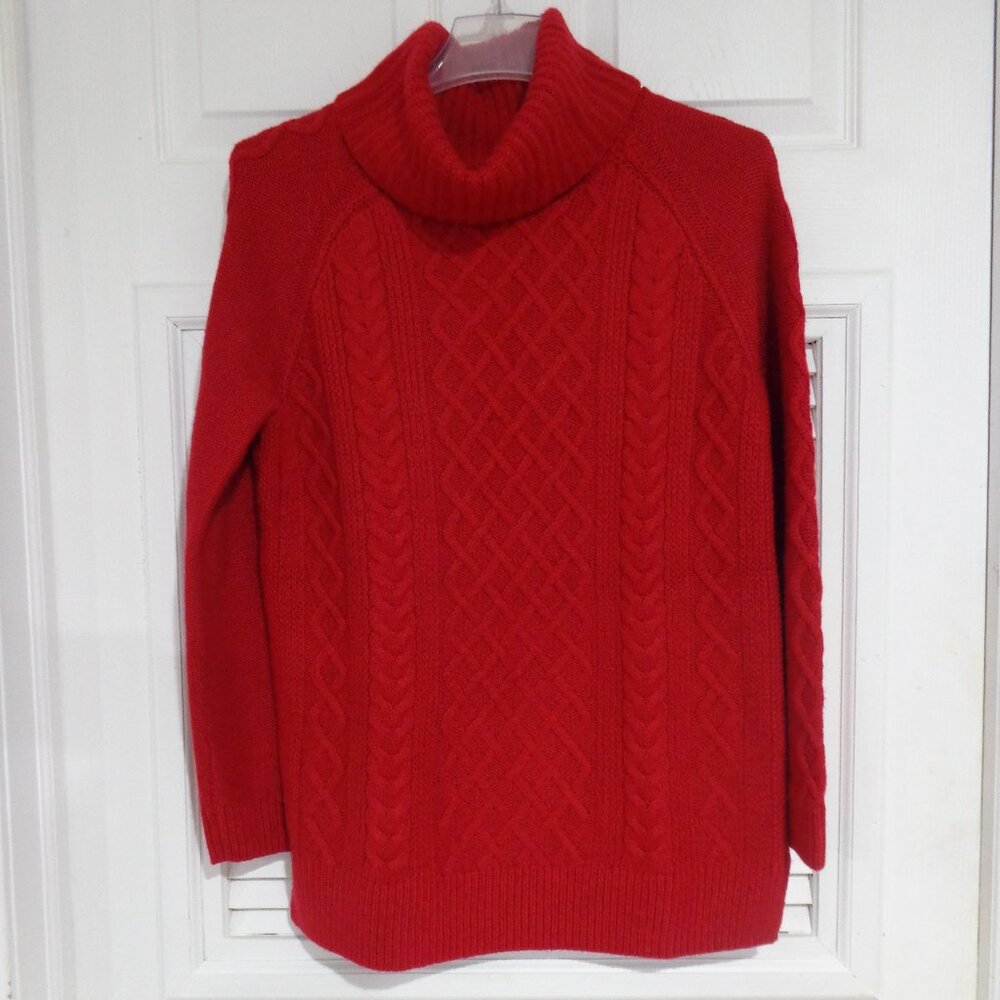 Croft & Barrow Women's Cable Knit Turtleneck Sweater Christmas Red Size S New!